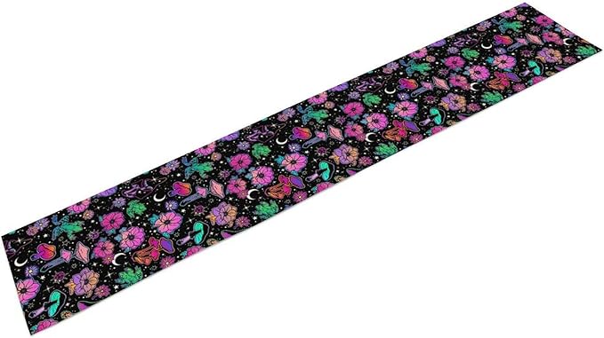 Gothic Star Moon Colorful Table Runner for Kitchen Living Room Home Party Boho Floral Table Runner 13x36 Inch