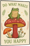 Funny Frog on Mushroom Metal Sign - Cute Cottagecore Forest Wall Decor for Bathroom, Kitchen, Bedroom or Patio - Whimsical 12" x 8" Tin Sign