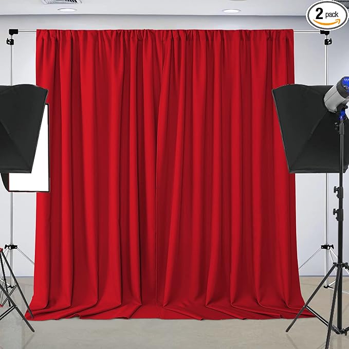 Joydeco Christmas Red Backdrop Curtain for Parties, Photography Backdrop Drapes for Wedding Background Decorations, Wrinkle Free 5ft x 10ft Set of 2 Panels Curtains with Rod Pockets