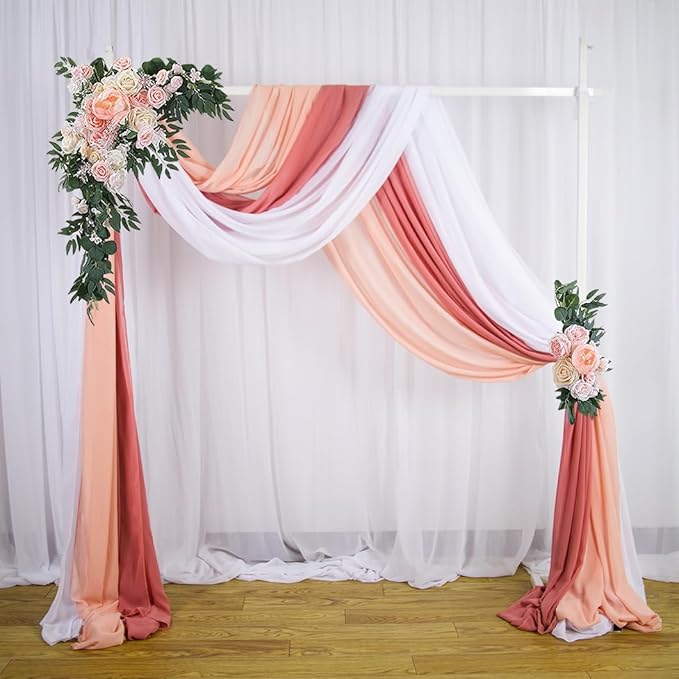3 Panels Dusty Rose Arch Drapery 20Ft Chiffon Drapes Sheer Hanging for Wedding Background Stage Bridal Shower Decoration (White+Peach+Dusty Rose)