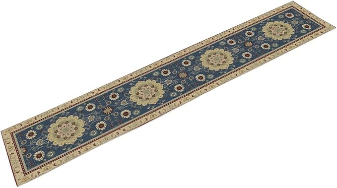 Vintage Boho Floral Table Runner, Elegant Rustic Country Farmhouse Blue Yellow Retro Flower Pattern for Home Kitchen Table Decor Dining Coffee Room Party Decor 13x36in