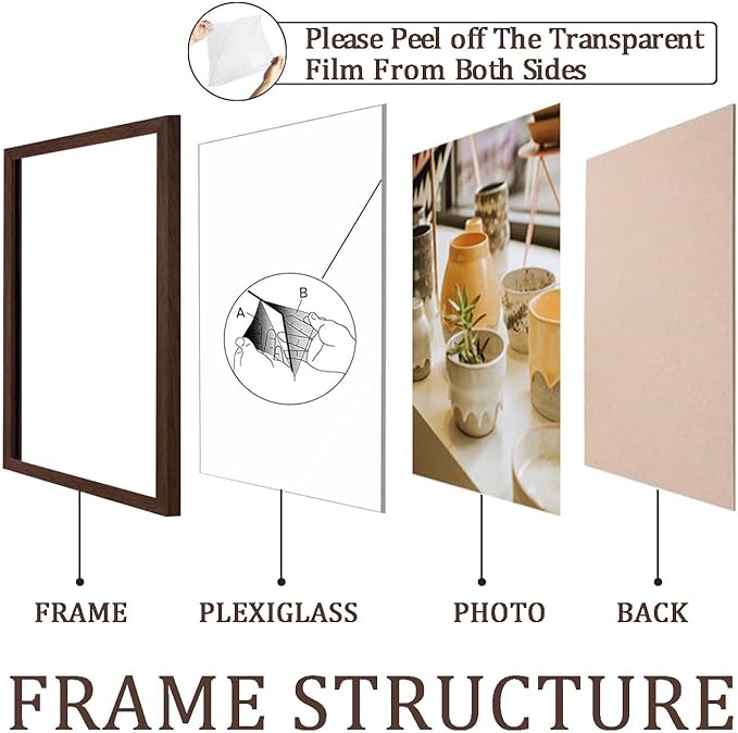 KTKDE A4 Picture Frame Set of 6, Document 8.3x11.7 Certificate Frame Walnut with Plexiglass Gallery Wall Frame, Wall Gallery Poster Frames best gift