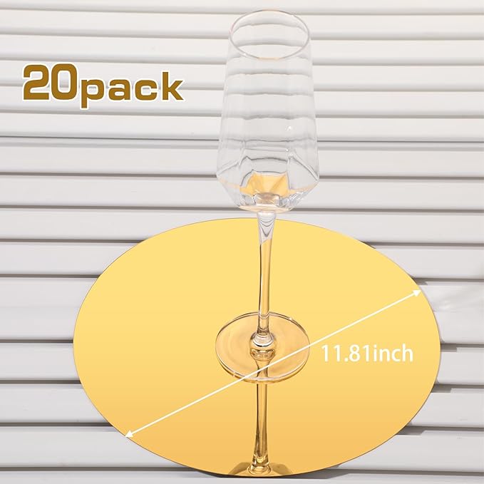 Thyle 20 Pcs 10 Inch Acrylic Round Mirrors for Tables Centerpieces Circle Mirrors Candle Plates for Wall Wedding Table Centerpieces for Baby Shower Party, Thickness 1 mm (Gold)