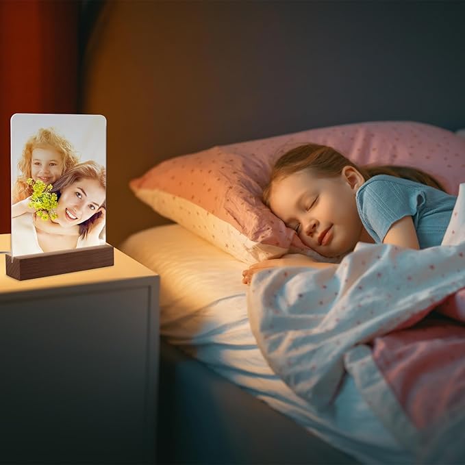 6" x 8"- 6 pcs Acrylic 4 pcs Frame Sublimation LED Acrylic Photo Frames Night Lights Blanks Heart Shape,with Warm Color Light with Wood Stand for Heat Press Machine Printing