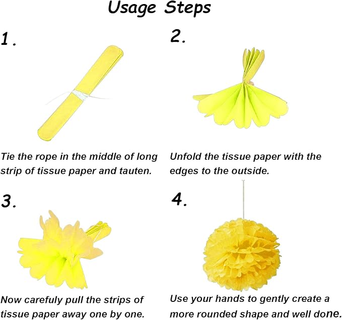 Hanging Paper Fan Set, Tissue Paper Pom Poms Flower Fan and Honeycomb Balls for Birthday Baby Shower Wedding Festival Decorations - Yellow
