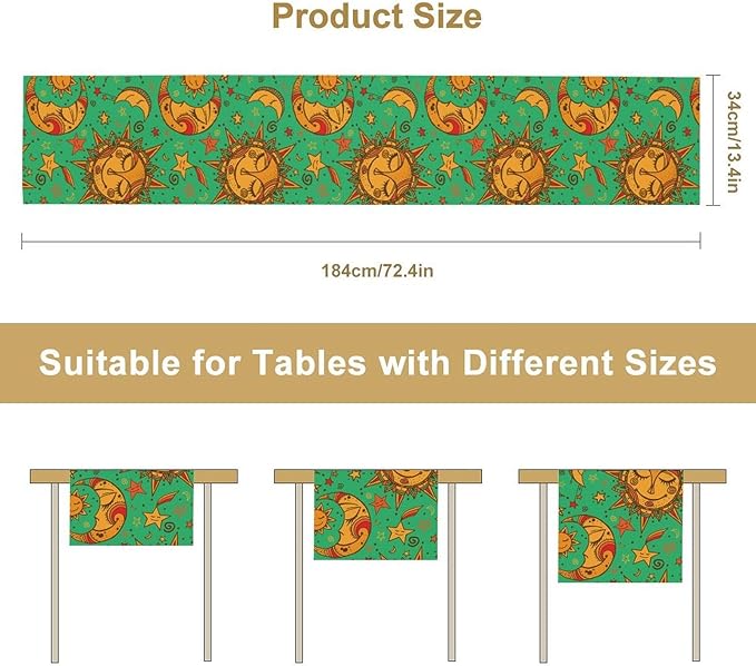 Boho Moon Table Runner, Phase of The Moon Star Sun Cartoon Pattern Table Runner for Kitchen Living Room Home Party 13x120 Inch