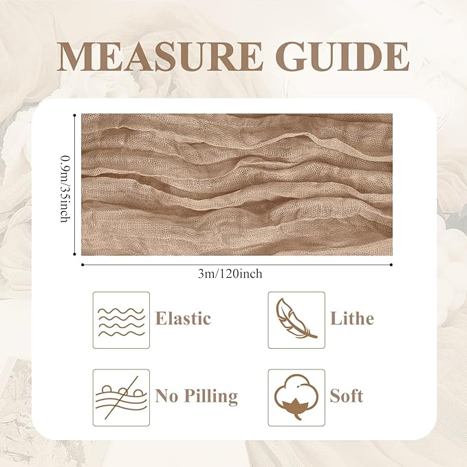 Asee'm 12pcs Cheesecloth Table Runner 120 Inches Long Nude Boho Gauze Cheese Cloth Runner 10FT Rustic Sheer Table Runners for Christmas Wedding Party Baby Shower Spring Easter Decoration