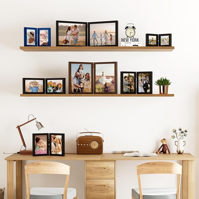 decorUhome Double 6x4 Picture Frame Horizontal, Engineered Wood Bifold Photo Frame with Plexiglass for Tabletop Display, 6x4, Oak