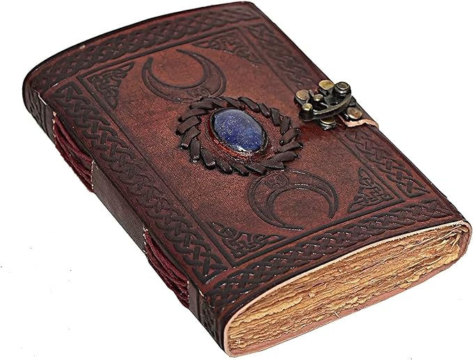 cuero 3 Moon Blue Lapiz Embossed Vintage Leather Journal | 240 Pages of Antique Handmade Deckle Edge Vintage Paper, Leather Sketchbook, Drawing Journal, Great Gift (6 inch by 8 inch, brown)