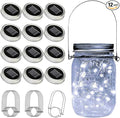 VOOKRY 12 Pack Solar Mason Jar Lights, 30 LED Mason Jar Lids Waterproof Firefly Fairy String Lights with 12 Hangers(No Jars), for Outdoor Patio Garden Yard Lawn Party Wedding Decoration - Cool White