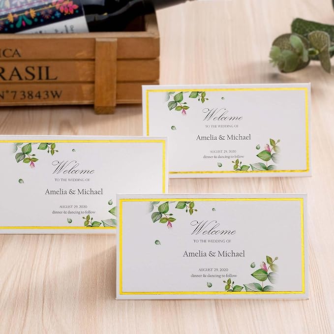 60Pcs Premium Place Cards With Gold Foil Border - 2" x 3.5" Tent Cards for Wedding, Table, Dinner Parties - Small Escort and Name Cards