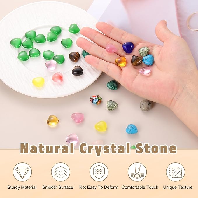 PATIKIL 20 Pcs Natural Heart Shaped Crystal Stone, 0.6 Inch Mini Polished Love Gemstone Crystal, Pocket Rock Engraved Worry Stones for Women Gifts Meditation, Spotted Black