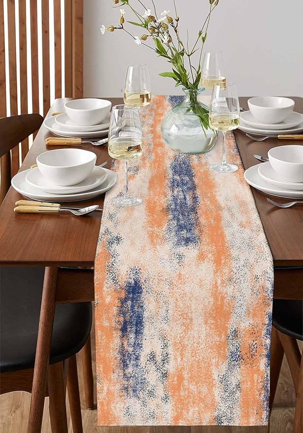 Vintage Oil Painted Cotton Linen Table Runner for Dining Kitchen, Wedding Outdoor Party Tablerunners Decoration, Abstract Modern Orange Minimalist Dresser Scarf Coffee Tablecloth Runners 13x60 Inches