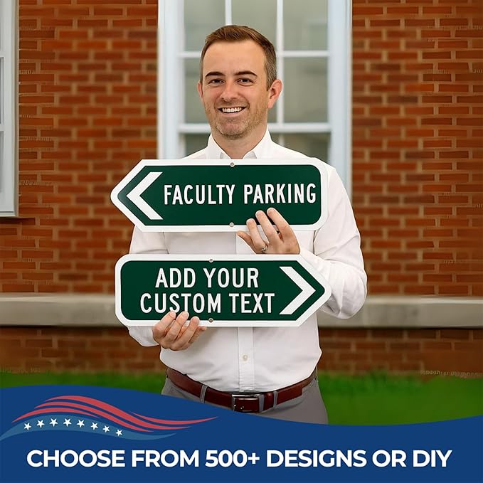 Custom Left Arrow Metal Sign by DC | Directional Signs for Indoor & Outdoor Use | Personalized Rust-Free Metal Yard Display | Customized Weatherproof Road Arrow Marker | Multiple sizes | Made in USA