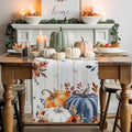Thanksgiving Fall Cotton Linen Table Runner for Dining Kitchen, Pumpkins Eucalyptus Wedding Outdoor Party Tablerunners Decoration, Farmhouse Wooden Dresser Scarf Coffee Tablecloth Runners 13x48 Inches