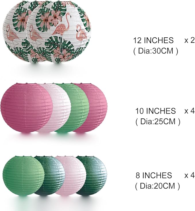 Jungle Tropical Flamingo Theme Bohemian Paper Lantern set10pcs for Birthdays Classrooms Baby Shower Party Decorations Hawaiian Luau Summer Beach Bachelorette Decor