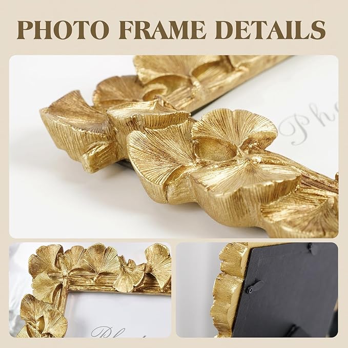 Cuspin 4x4 Picture Frame Small Gold Frames, Vintage Ornate Leaf Textured Hand-Crafted Resin with Glass Front, Antique Photo Frame for Tabletop Display, Retro Design Home Decor