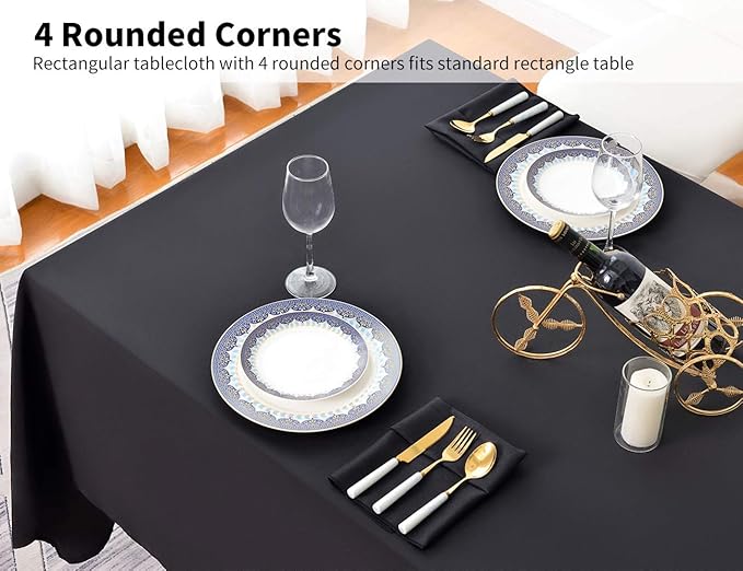 Surmente 10 Pack Black Tablecloth 90 x 132-inch Rectangular Polyester Table Cloth for Weddings, Banquets, or Restaurants