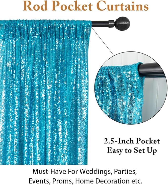ShinyBeauty Sparkle Backdrop Curtain Aqua 2 Panels Set Sequin Photo Backdrop Turquoise 2FTx8FT Sequin Backdrop Curtain Aqua Blue Pack of 2-1220S