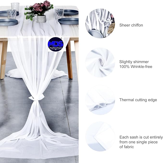 MDS Halloween Chiffon Table Runner - 25 Pack, 29 x 170 Inches, 14ft Each - Sheer Spooky Table Runners for Haunted House Parties, Trick-or-Treat Tables, Witchy Décor, Wedding & Events - White
