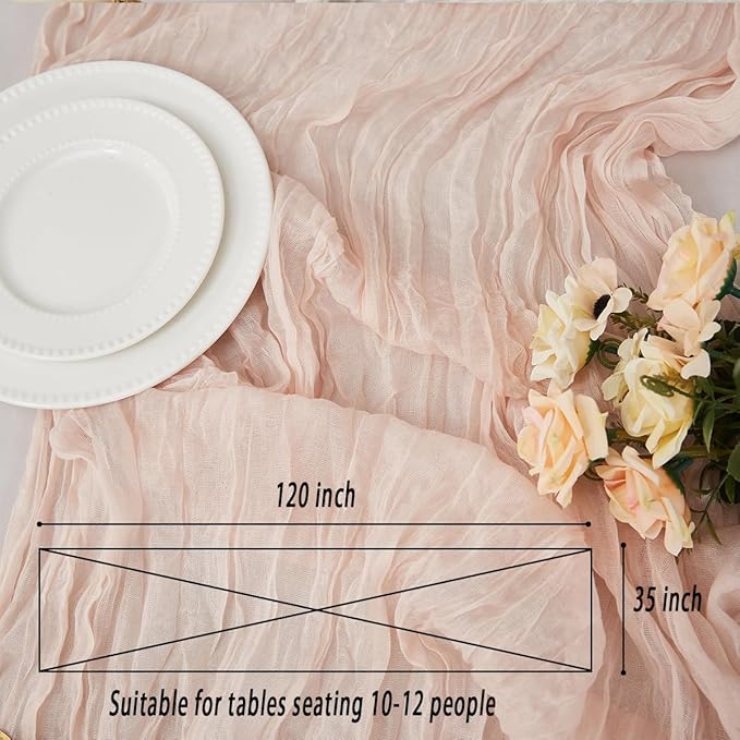 Dusty Pink 6 Pack Cheesecloth Table Runner 120 Inch 10 FT Boho Rustic Gauze for Wedding Baby Shower Party Farmhouse Summer Home Decor Washable