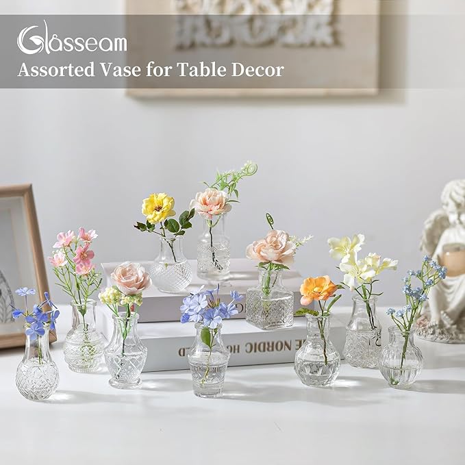 Glasseam Small Bud Vases for Centerpieces: 20PCS Mini Clear Glass Vase Set for Flowers Decor Wedding Party Baby Shower Dining Table Decorations Centerpiece