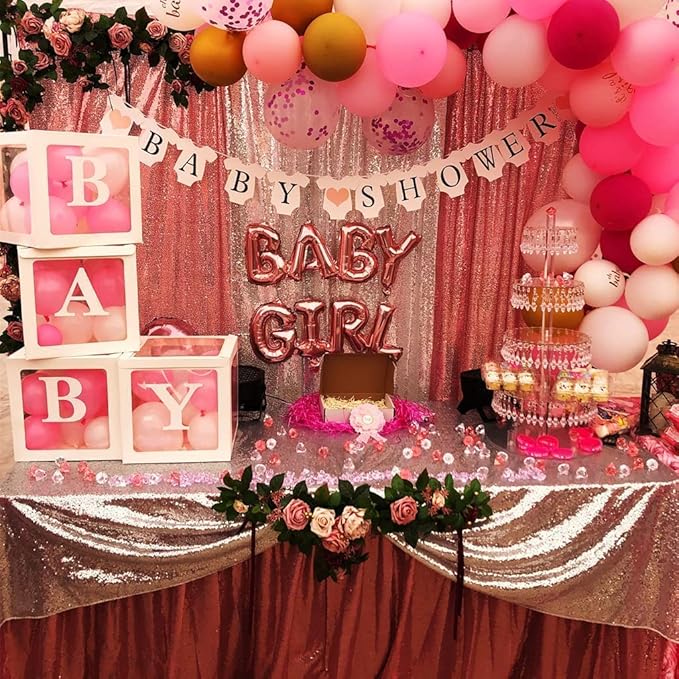 Poise3EHome Fuchsia Pink Sequin Backdrop, 4 Panels 2x8ft Glitter Curtain for Weddings, Parties, Photo Booth Decor