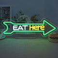 Looklight Eat Here Arrow Neon Sign Dimmale Neon Lights For Wall Decor Led Lights For Home Kitchen Restaurant Bar Party Decor USB Powered 16.6x5.5in
