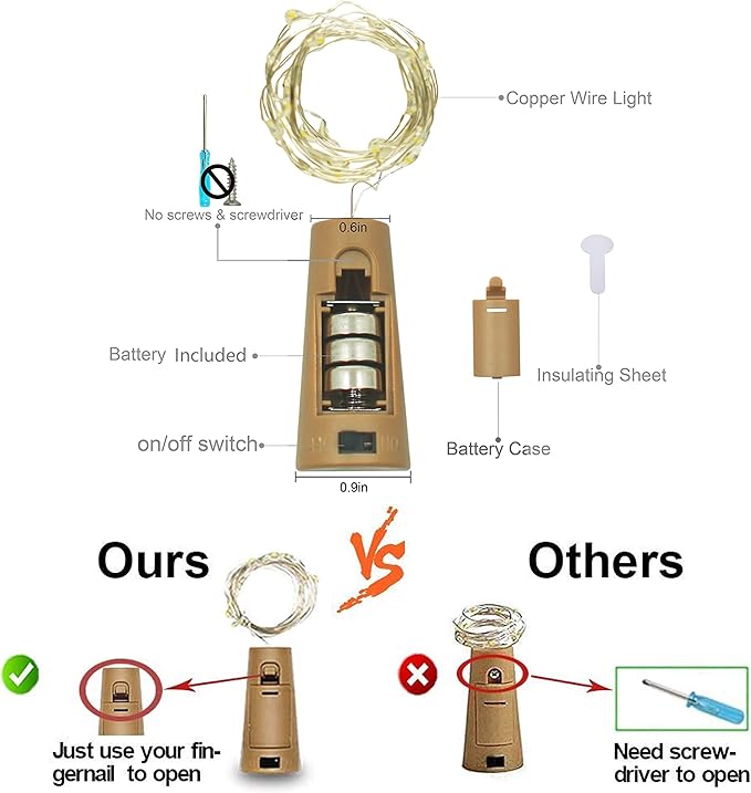 Wine Bottle Lights with Cork, Battery Operated 20 LED Cork Shape Silver Wire Colorful Fairy Mini String Lights(No Bottles) for DIY, Party, Decor, Christmas, Halloween,Wedding (3, Red)