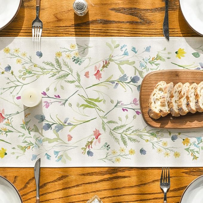 Artoid Mode Wildflowers Bloom Flowers Spring Table Runner, Seasonal Summer Floral Kitchen Dining Table Decoration for Home Party Decor 13x48 Inch