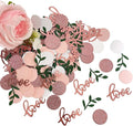 200 Pcs Rose Gold Glitter Wedding Table Confetti, Greenery Eucalyptus, Bridal Shower Decorations, Pink Love Confetti, Engagement Party Scatters