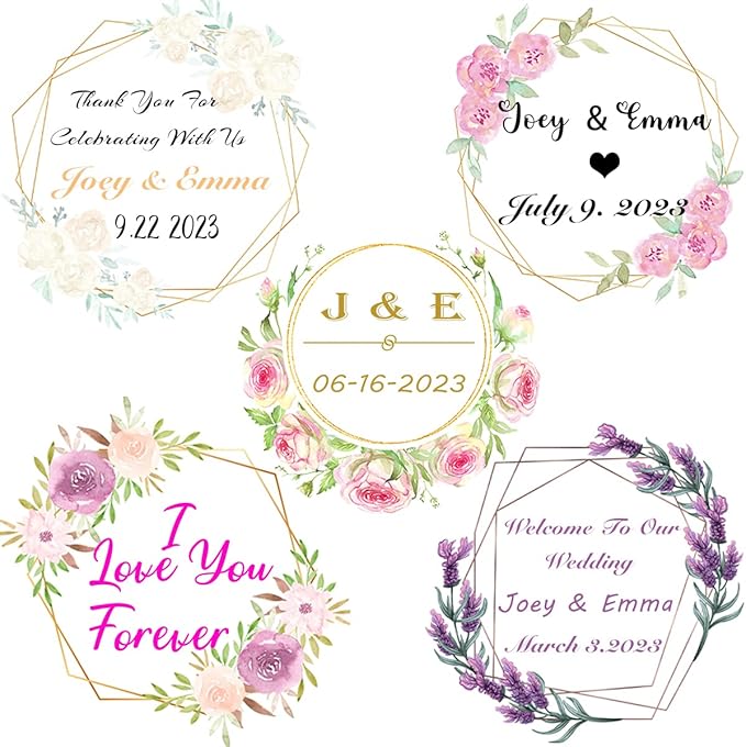 200 Pack Custom Stickers Personalized Labels for Business Logo Customized Vinyl Wedding Favors Birthday Baby Bridal Shower Make Your Own 1 Inch-10 Inch,lable-flower200