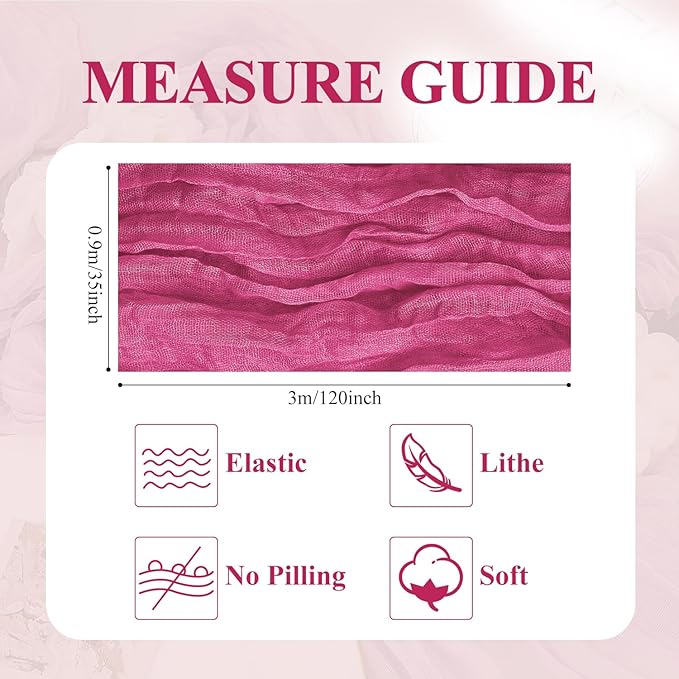 Asee'm 2pcs Cheesecloth Table Runner 120 Inches Long Deep Pink Boho Gauze Cheese Cloth Runner 10FT Rustic Sheer Table Runners for Christmas Wedding Party Baby Shower Spring Easter Decoration