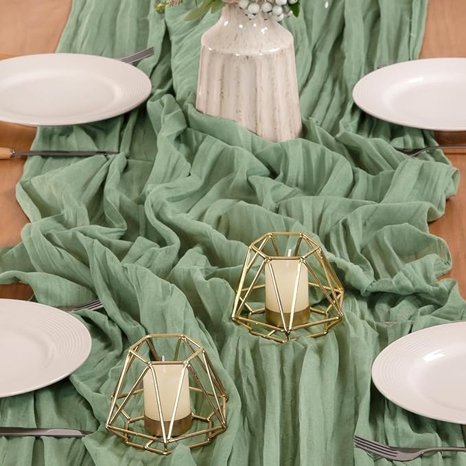 MLMW 6 Pack Sage Green Table Runner Cheesecloth Boho Gauze Rustic Cheese Cloth Table Runner 160 inch Sheer 13.3ft for Wedding Party Baby Bridal Shower Birthday