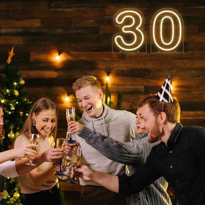 Number 3 LED Neon Sign Backdrop Birthday Party Decoration, 11.3" Height Warm White Marquee Numbers Three Light Up Sign for Wedding Anniversary Window Wall Table, Indoor Battery Operated or USB