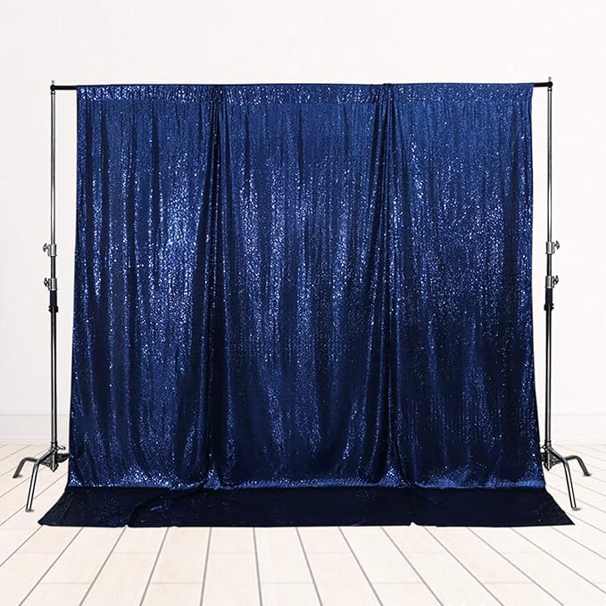 SquarePie Sequin Backdrop Not See Through Thick Background for Glitter Curtain Party 6FT x 8FT Navy Blue