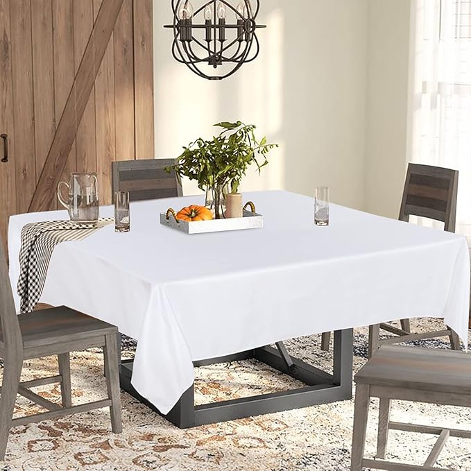 Fitable Square Tablecloth 60x60 inch Tablecloth Stain and Wrinkle Resistant Washable Polyester Table Cloth for Buffet Parties and Camping, White