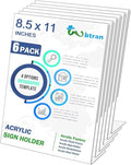 Acrylic Sign Holder 8.5 x 11, 6 Pack Slanted Back Sign Holders for Display, Clear Tabletop Plastic Paper Sign Holder for Office, Home, Restaurant
