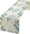 Spring Hydrangea Flower Table Runner, Seasonal Summer Plants Watercolor Blue Florals Dinner Runner for Home Kitchen Dining Table Party Holiday Decoration 13"x120"