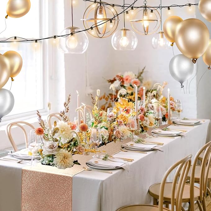 Fitable Sequin Rose Gold Table Runners, Pack of 6-12 x 108 Inch - Sparkle and Glitter Fabric Table Decorations for Event Party, Birthday, Dining