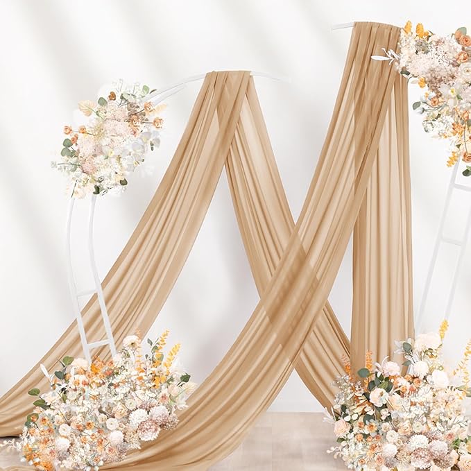 Nude Wedding Arch Draping Fabric 2 Panels 29" x 20 FT Coffee Drapes for Backdrop Sheer Curtains Wedding Drapes for Romantic Bridal Baby Shower Ceremony Birthday Party Fall Outdoor Events