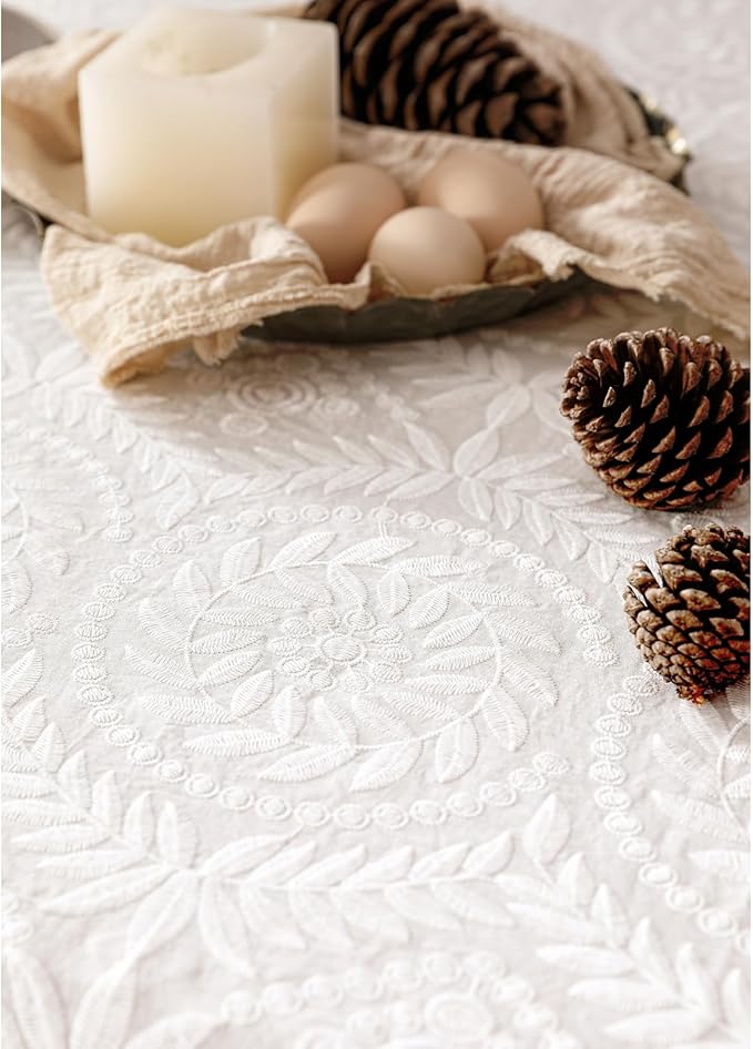 patdrea Vintage Ruffle Tablecloth for Square Tables,Farmhouse Embroidered Cotton White Lace Table Cloth Cover Decor for Dining Room Wedding Banquet Thanksgiving Christmas,51"*51"