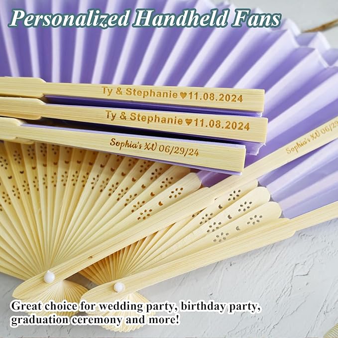 30pcs Personalized Purple Folded Hand Fans, Custom Folding Hand Fans for Wedding Guests, Wedding Gift Party Favors Church Fans Handheld, Birthday Party Supplies Bridal Shower Gifts
