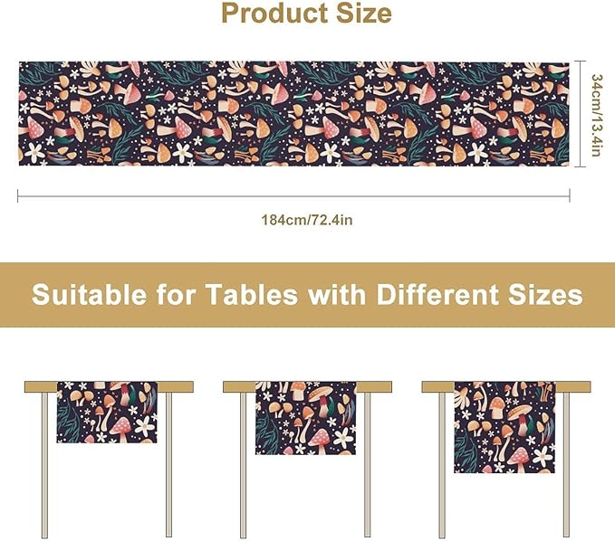 Mushroom Table Runner,Retro Forest Plant Table Cloth Farmhouse Kitchen Dining Table Decoration for Home Party Decor 13x36 Inch