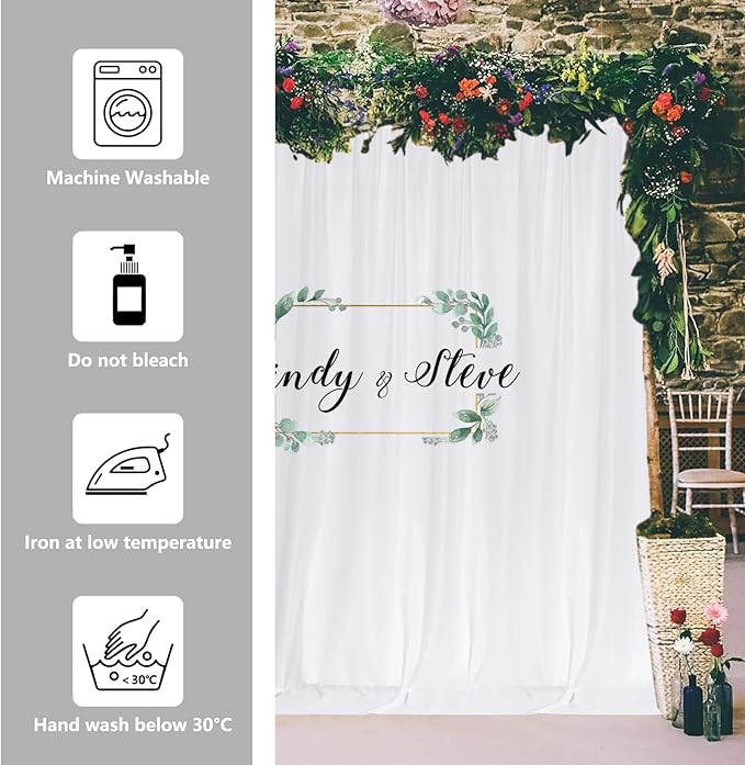 White Backdrop Curtain for Wedding Decor Holiday Party - White Wedding Backdrop Polyester Photography Backdrop Drapes Baby Shower Birthday Privacy Sliding Curtains Home Decor, 5ft x 8ft, 2 Panels