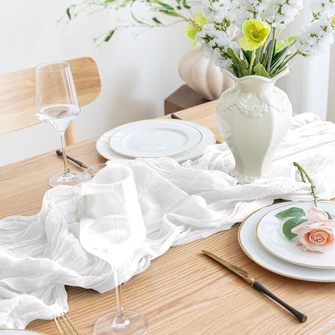 Asee'm 6pcs Cheesecloth Table Runner 120 Inches Long Ivory Boho Gauze Cheese Cloth Runner 10FT Rustic Sheer Table Runners for Christmas Wedding Party Baby Shower Spring Easter Decoration