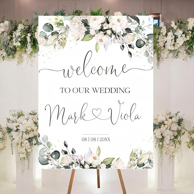 Personalized Welcome To Our Wedding Sign, Wedding Decorations, Flowers Wedding Sign #11, Vesion 11