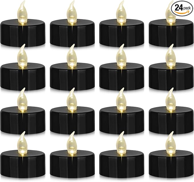 Nancia 24PACK Flameless LED Tea Lights Candles, Realistic and Bright Flickering Long Lasting 200Hours Battery-Powered, Ideal Party, Wedding, Birthday, Gifts Home Decoration Black