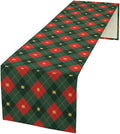 Christmas Table Runner,Green Red Xmas Plaid Table Cloth Kitchen Dining Table Decoration for Home Party Decor 13x36 Inch