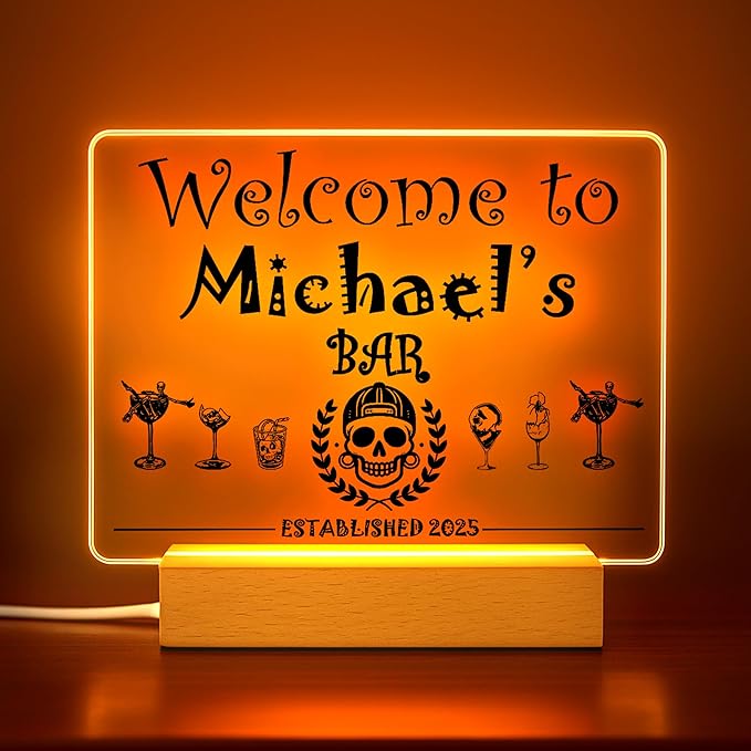 Personalized Bar Gifts for HOME BAR, Custom Name Date Acrylic Light Up Signs, Customized Acrylic Plaque with Night Light, Personalized Night Light for Man Cave Decor